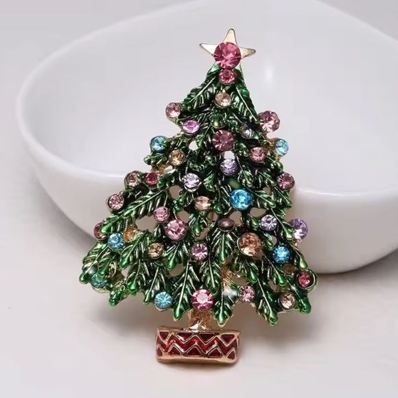 Christmas Tree Colorful Rhinestones Brooch - Picture 1 of 6